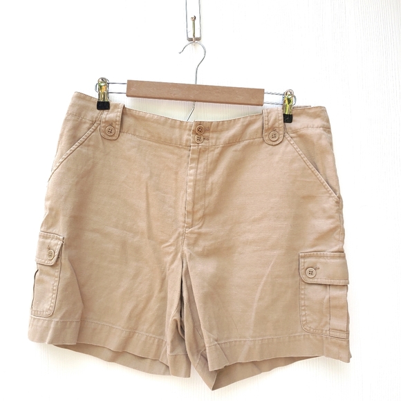 Lauren Ralph Lauren Pants - Lauren Ralph Lauren Tan Linen High Rise Cargo Shorts Sz 12
